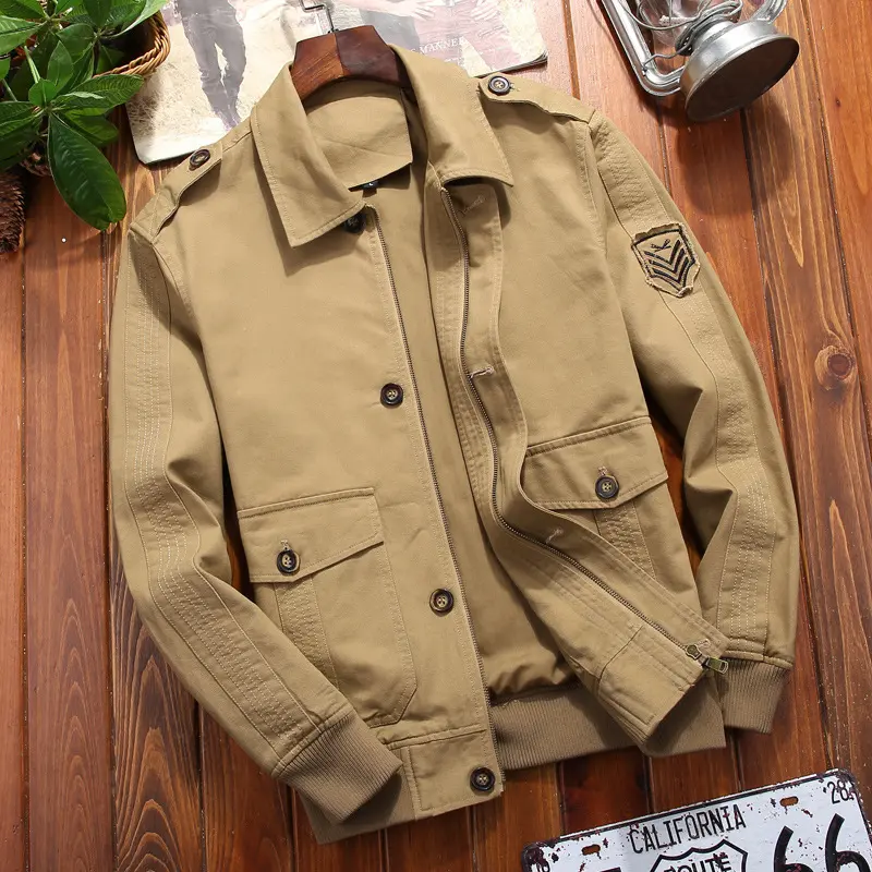 DIMUSI New Men's Bomber Jacket Casual Mens Turn Collar Cotton Tactical Coats Fashion Slim Fit Business Jackets Mens Clothing