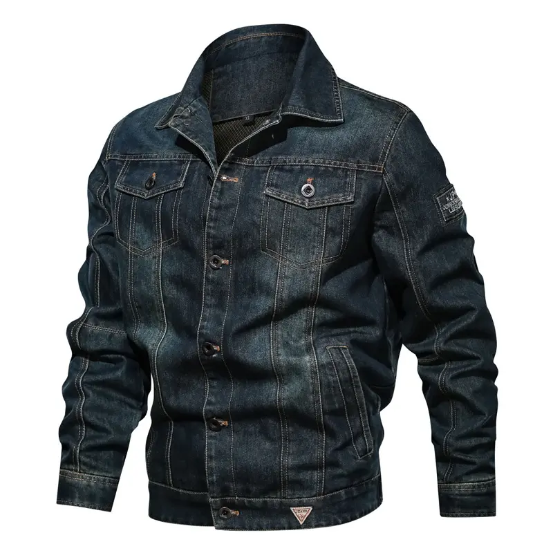 Spring Autumn Mens Denim Jacket Fashion Men Lapel Ripped Jean Jacket Man Multi-pocket Windbreaker Cowboy Trench Coats Clothing