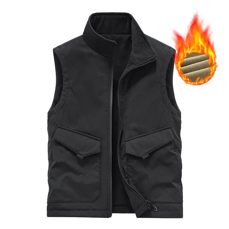 Winter Mens Mountain Ski Vests Men Both-Side Wear Multi-pocket Fleece Warm Waistcoats Men Thermal Photographic Vests Clothing