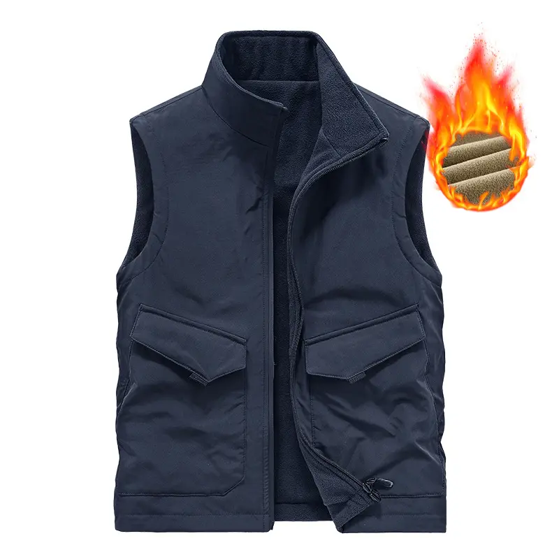 Winter Mens Mountain Ski Vests Men Both-Side Wear Multi-pocket Fleece Warm Waistcoats Men Thermal Photographic Vests Clothing