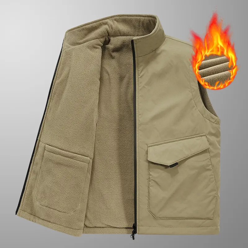 Winter Mens Mountain Ski Vests Men Both-Side Wear Multi-pocket Fleece Warm Waistcoats Men Thermal Photographic Vests Clothing