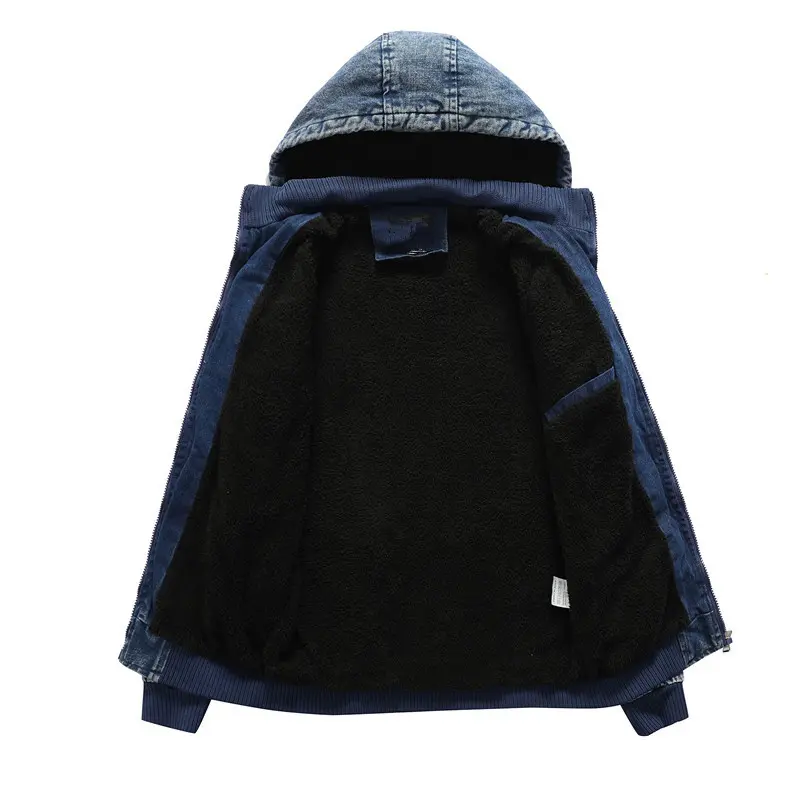 Winter Men’s Denim Jacket Trendy Fashion Man Denim Jean Hoodies Casual Male Fleece Warm Windbreaker Cowboy Coats Mens Clothing