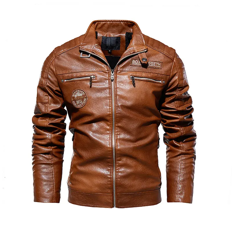 Autumn Winter Men's PU Leather Jackets Fashion Men Retro Zipper Biker Leather Coats Men Fleece Lined Warm Windbreaker Jacket 7XL