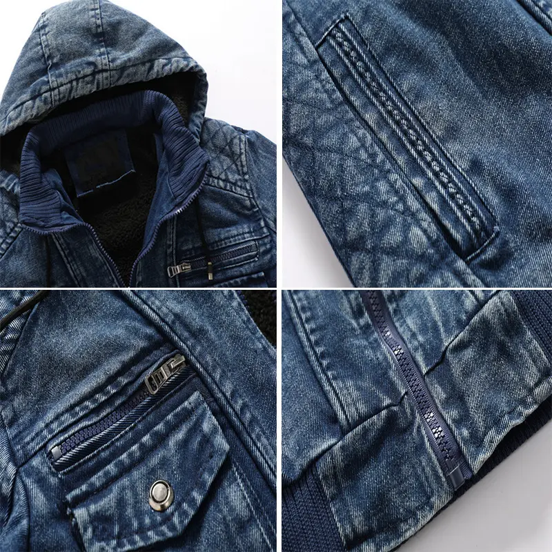 Winter Men’s Denim Jacket Trendy Fashion Man Denim Jean Hoodies Casual Male Fleece Warm Windbreaker Cowboy Coats Mens Clothing