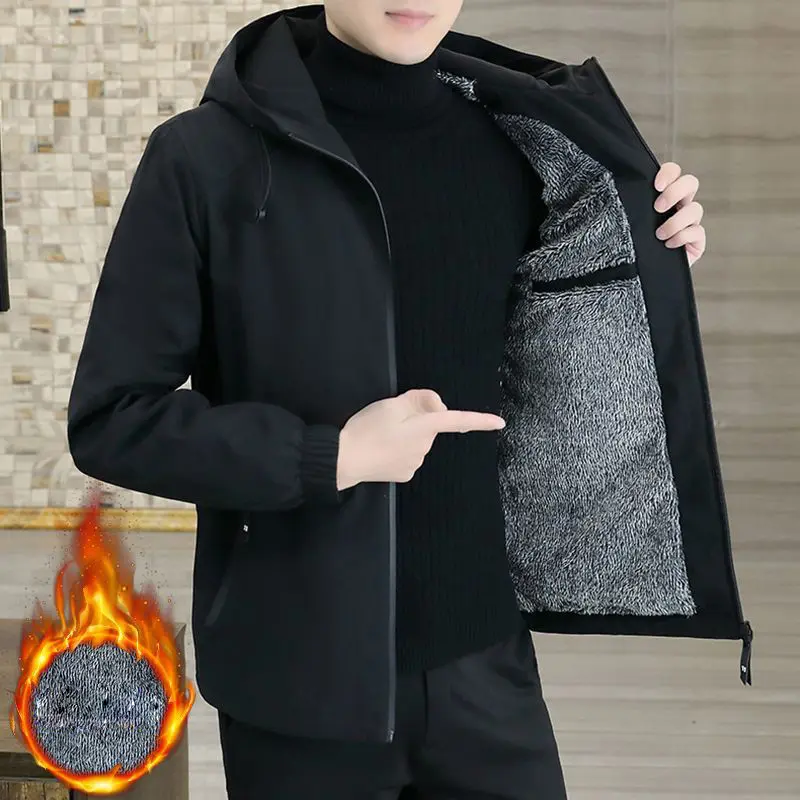 Autumn Winter Men's Warm Padded Jackets Fashion Men Fleece Lined Hooded Coats Men Outdoor Windbreaker Thermal Jackets Clothing