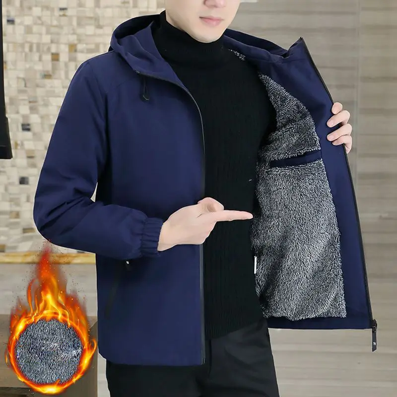 Autumn Winter Men's Warm Padded Jackets Fashion Men Fleece Lined Hooded Coats Men Outdoor Windbreaker Thermal Jackets Clothing