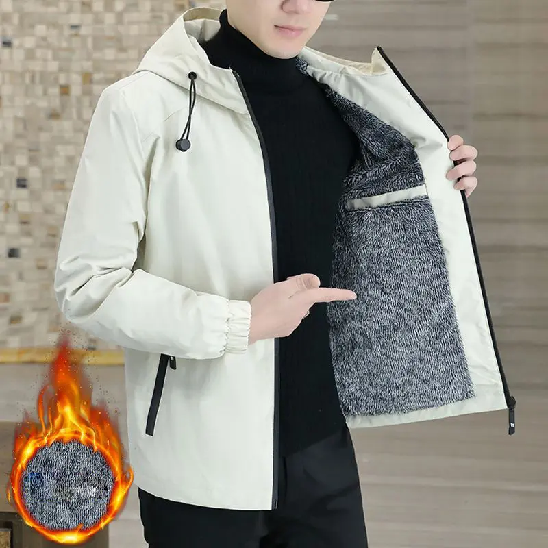 Autumn Winter Men's Warm Padded Jackets Fashion Men Fleece Lined Hooded Coats Men Outdoor Windbreaker Thermal Jackets Clothing