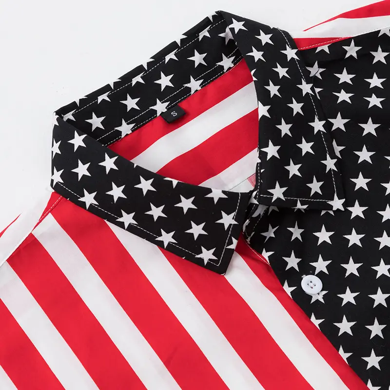 Spring Summer Men's Beach Shirts Fashion Men Shorts Sleeve Breathable Hawaii Tops Shirts Men USA Flag Stripe Shirt Clothing
