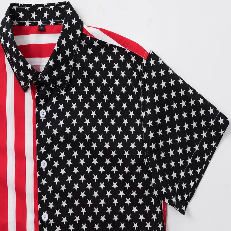 Spring Summer Men's Beach Shirts Fashion Men Shorts Sleeve Breathable Hawaii Tops Shirts Men USA Flag Stripe Shirt Clothing