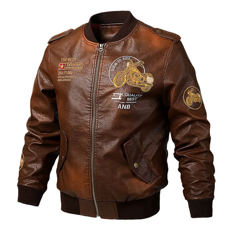 Autumn Men's PU Leather Jacket Fashion Mens Retro Motorcycle Zipper Leather Coats Mens Windbreaker Leather Jacket Clothing