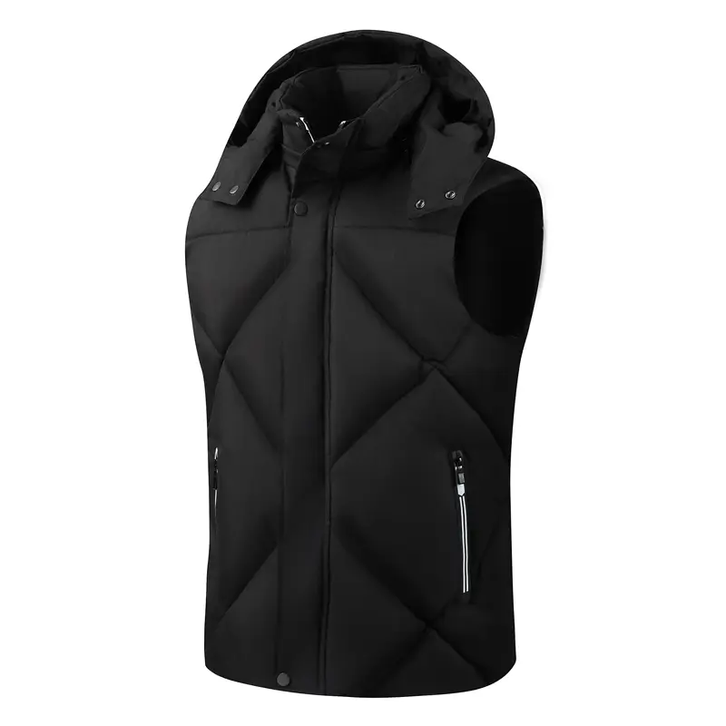 Autumn Winter Men's Warm Padded Vests Fashion Men Thicken Windbreaker Hooded Waistcoats Man Hiking Thermal Sleeveless Jackets