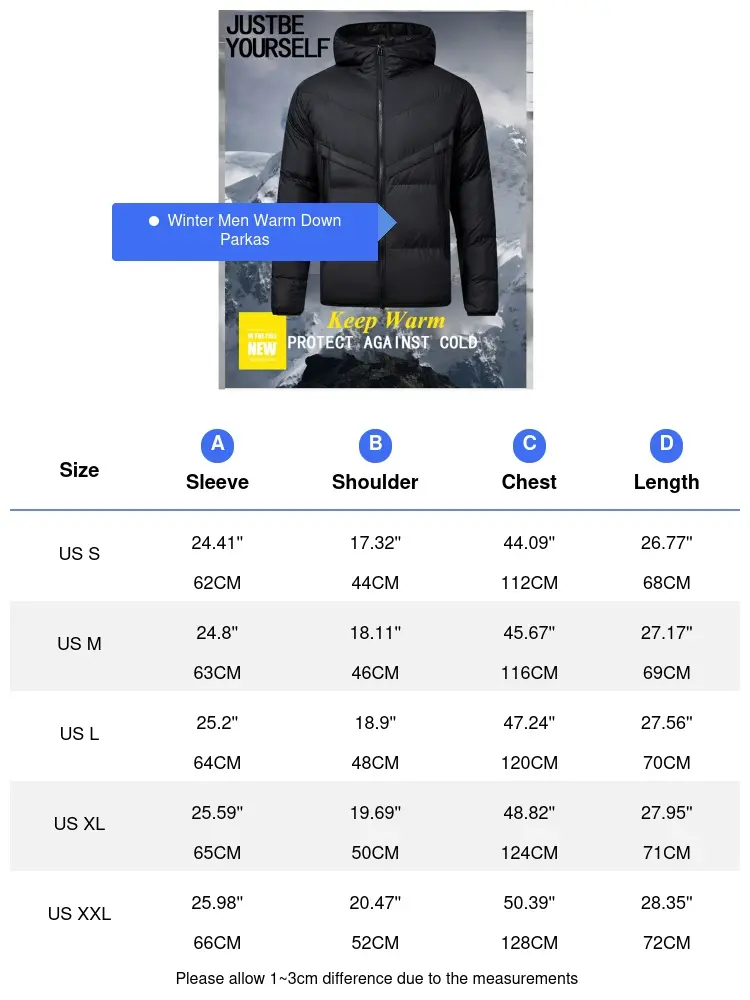 Winter Men Warm Down Parkas Fashion Men Cotton Thicken Hooded Coats Men Sports Windbreaker Thermal Padded Jacket Clothing