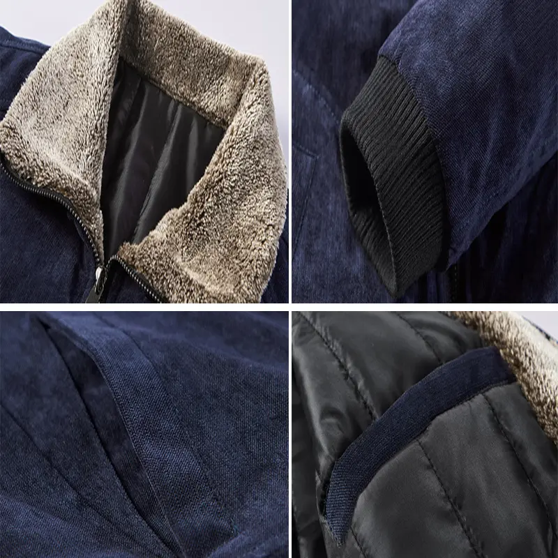 Winter Men's Warm Bomber Jackets Casual Man Corduroy Fur Collar Windbreaker Jacket Mens Fleece Lined Warm Jackets Clothing 6XL