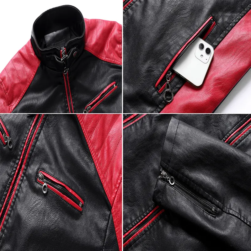 Autumn Mens PU Leather Jackets Fashion Men Stand Collar Motorcycle Zipper Leather Coats Men Windbreaker Biker Jacket Clothing