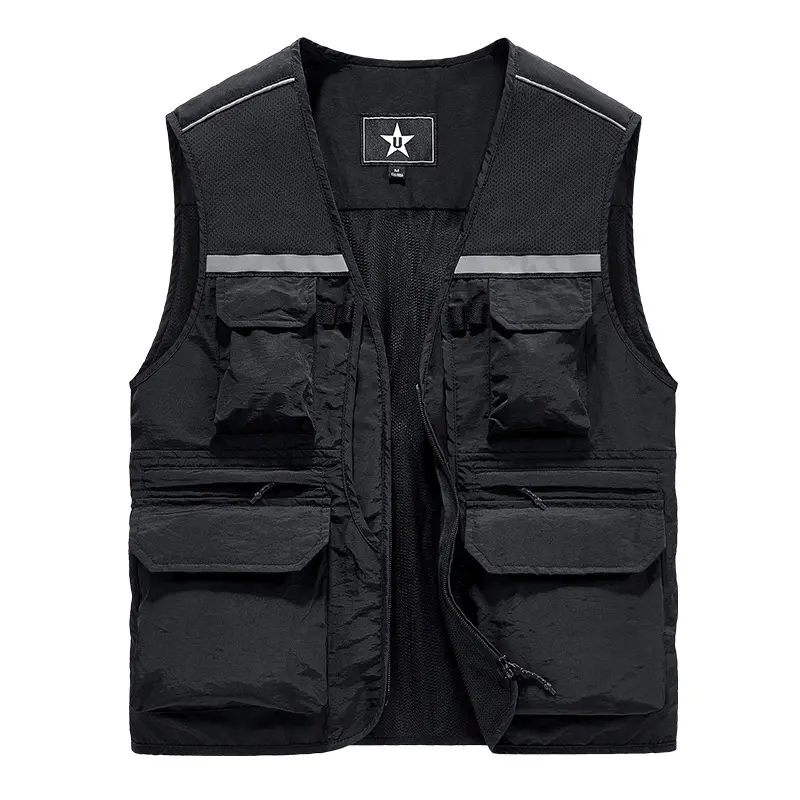 Summer Men's Reflective Fishing Vests Men Quick Dry Multi-Pocket Hiking Sleevesless Jacket Man Photography Waistcoats Clothing