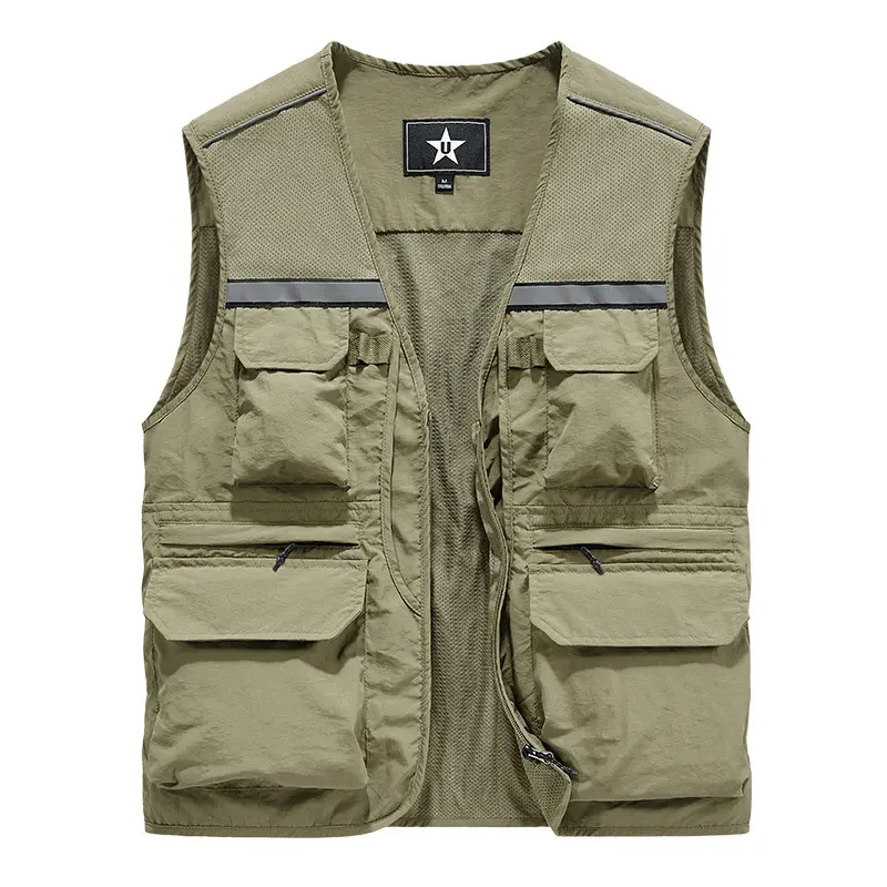 Summer Men's Reflective Fishing Vests Men Quick Dry Multi-Pocket Hiking Sleevesless Jacket Man Photography Waistcoats Clothing