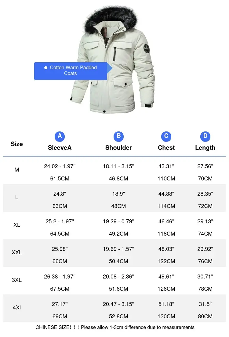 Autumn Winter Men's Padded Jackets Man Casual Cotton Thicken Warm Hooded Coats Men Fleece Lined Military Work Jackets Clothing