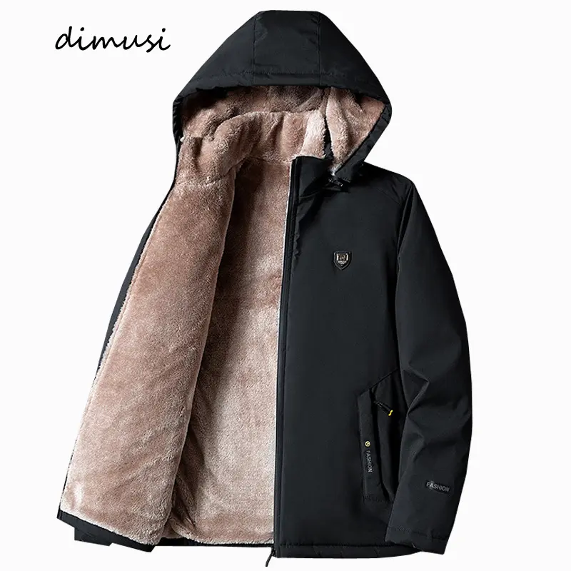 DIMUSI Winter Men's Bomber Jackets Casual Male Outwear Fleece Warm Windbreaker Padded Coats Man Business Hooded Jacket Clothing