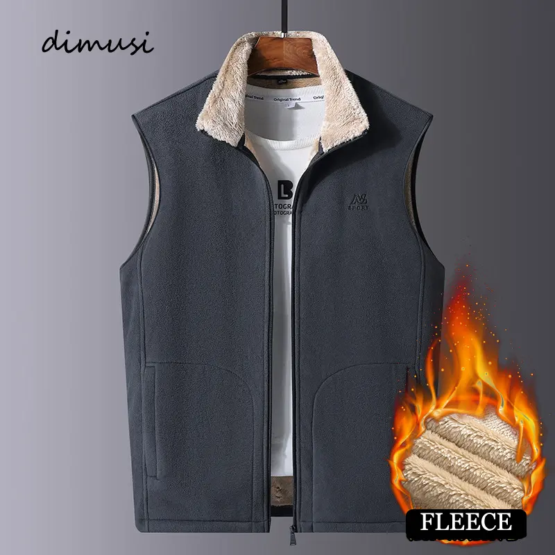 DIMUSI Men's Jacket Sleeveless Vest Winter Male Fleece Warm Vest Coats Casual Outwear Windbreaker Army Waistcoats Clothing