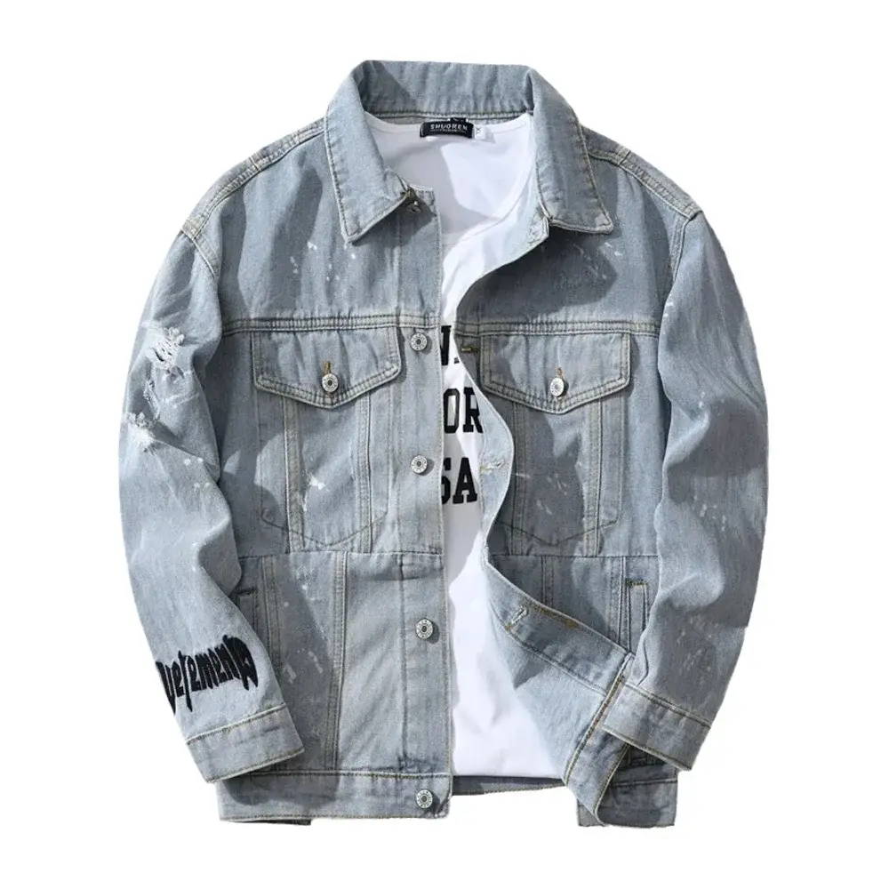 Spring Autmn Men's Lightweight Jean Jacket Fashion Streetwear Hip Hop Denim Coats Men Cotton Retro Ripped Hole Jackets Clothing