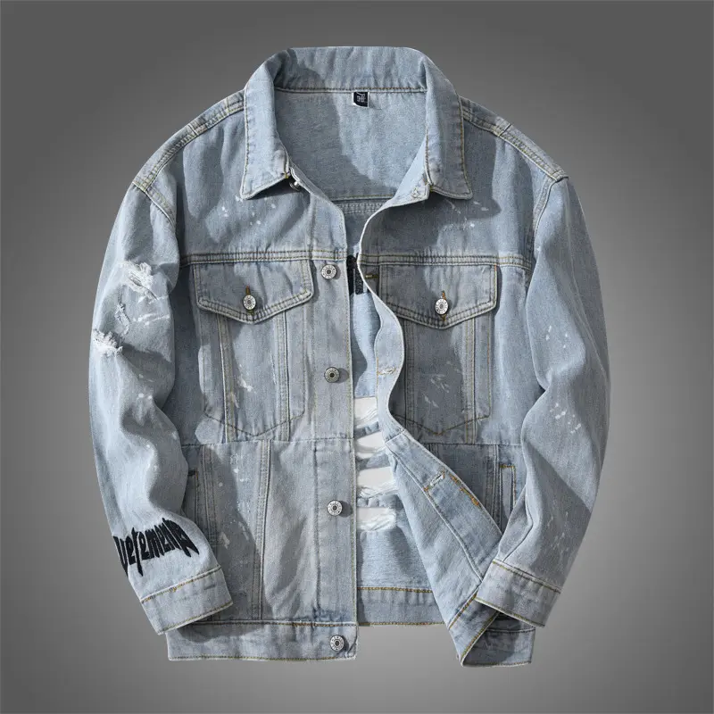 Spring Autmn Men's Lightweight Jean Jacket Fashion Streetwear Hip Hop Denim Coats Men Cotton Retro Ripped Hole Jackets Clothing