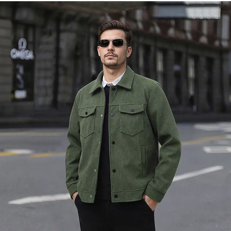 Spring Autumn Men's Corduroy Jacket Fashion Men Retro Solid Color Lapel Windbreaker Coats Men Outdoor Business Jacket Clothing