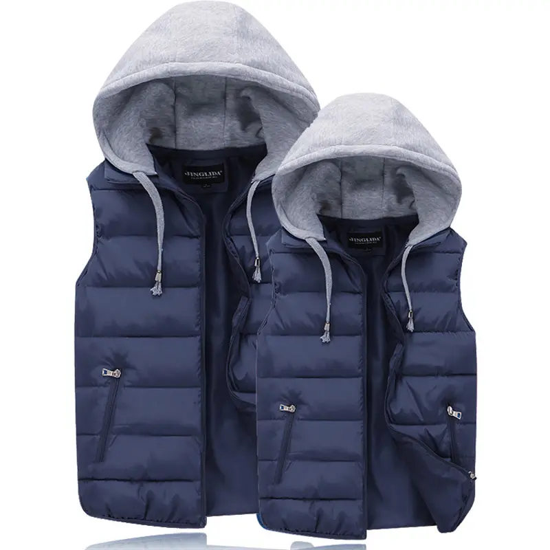 Autumn Winter Mens Warm Down Padded Vests Fashion Men Thermal Windbreaker Waistcoats Men Zipper Hooded Parkas Vests Clothing