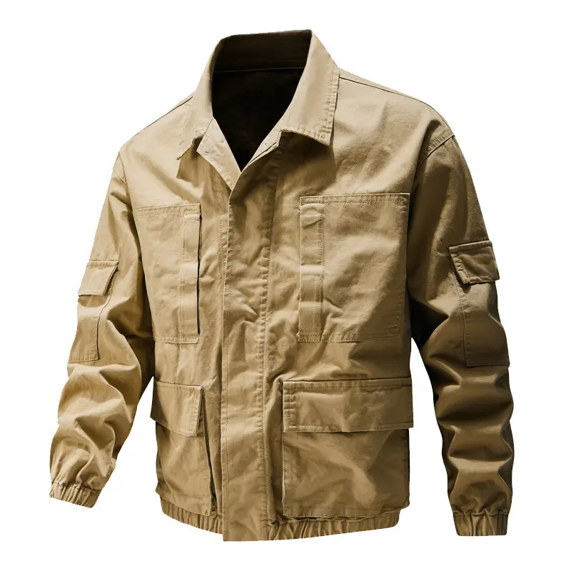 Spring Autumn Mens Multi-pocket Denim Jacket Fashion Men Retro Lapel Cotton Tactical Coats Outdoor Men Hiking Windbreaker Jacket
