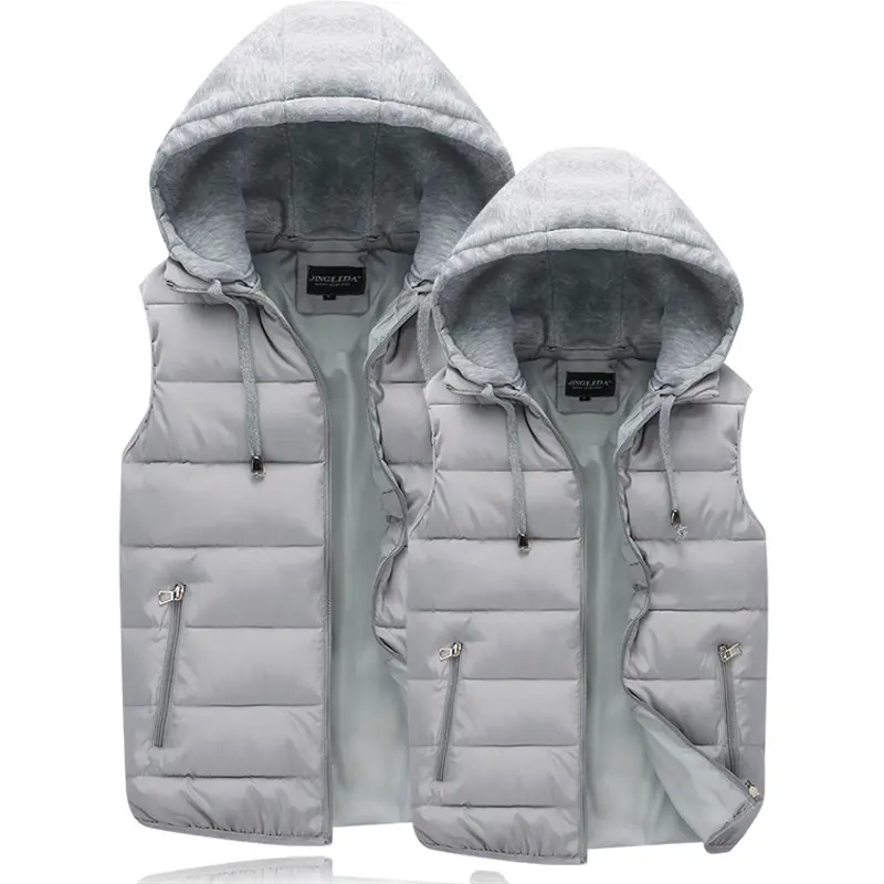 Autumn Winter Mens Warm Down Padded Vests Fashion Men Thermal Windbreaker Waistcoats Men Zipper Hooded Parkas Vests Clothing