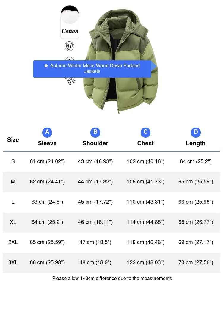 Winter Men Warm Down Padded Jackets Fashion Man Cotton Thermal Hooded Parkas Outdoor Man Windbreaker Thick Zipper Coats Clothing