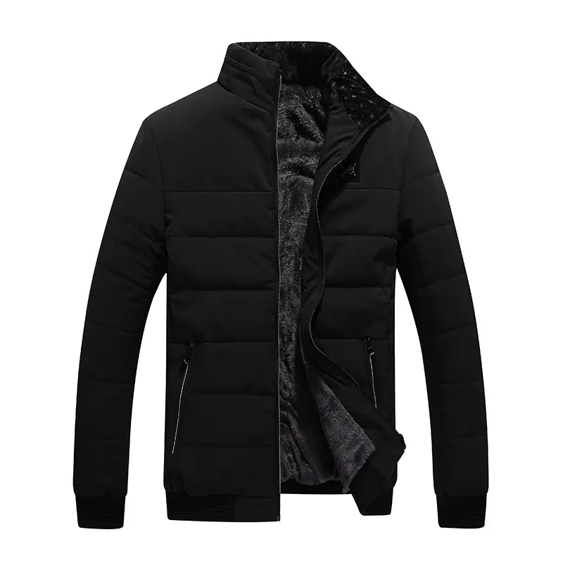Autumn Winter Men's Warm Down Parkas Fashion Men Stand Collar Fleece Lined Windbreaker Padded Coats Men Thermal Zipper Jackets