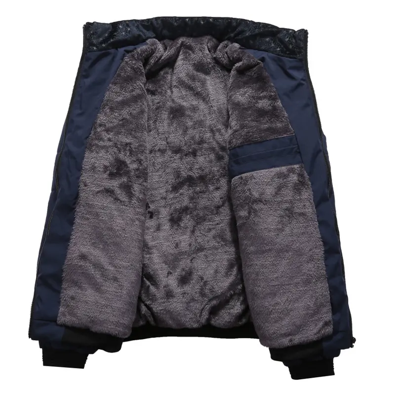 Autumn Winter Men's Warm Down Parkas Fashion Men Stand Collar Fleece Lined Windbreaker Padded Coats Men Thermal Zipper Jackets