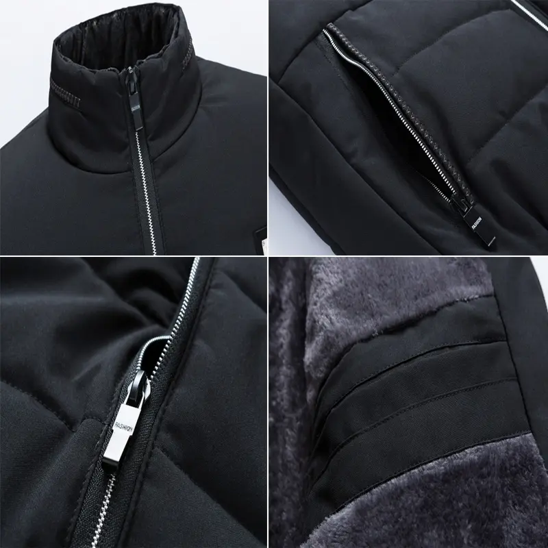 Autumn Winter Men's Warm Down Parkas Fashion Men Stand Collar Fleece Lined Windbreaker Padded Coats Men Thermal Zipper Jackets