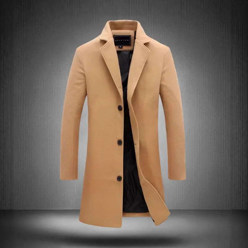 Winter Men's Trench Coats Luxury Male Mid-Long Single-Breasted Warm Jackets Mens Solid Color Business Overcoats Clothing 3XL