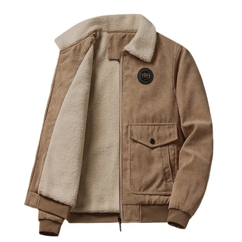 Winter Men's Warm Padded Jacket Fashion Men Lapel Fleece Lined Windbreaker Coats Men outdoor Corduroy Loose Work Jacket Clothing