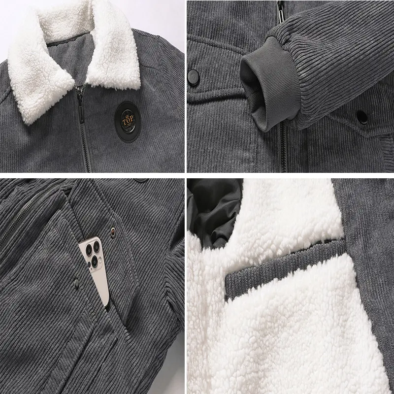 Winter Men's Warm Padded Jacket Fashion Men Lapel Fleece Lined Windbreaker Coats Men outdoor Corduroy Loose Work Jacket Clothing