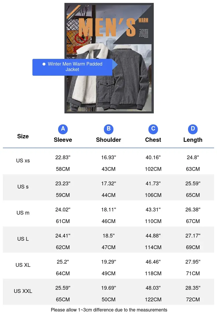 Winter Men's Warm Padded Jacket Fashion Men Lapel Fleece Lined Windbreaker Coats Men outdoor Corduroy Loose Work Jacket Clothing