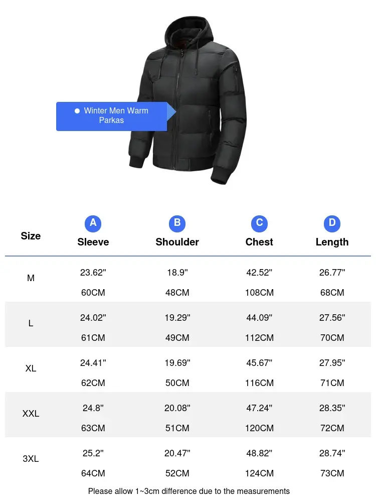 Winter Men's Warm Down Parkas Fashion Men Cotton Thicken Thermal Hooded Coats Casual Men Sports Windbreaker Padded Jackets