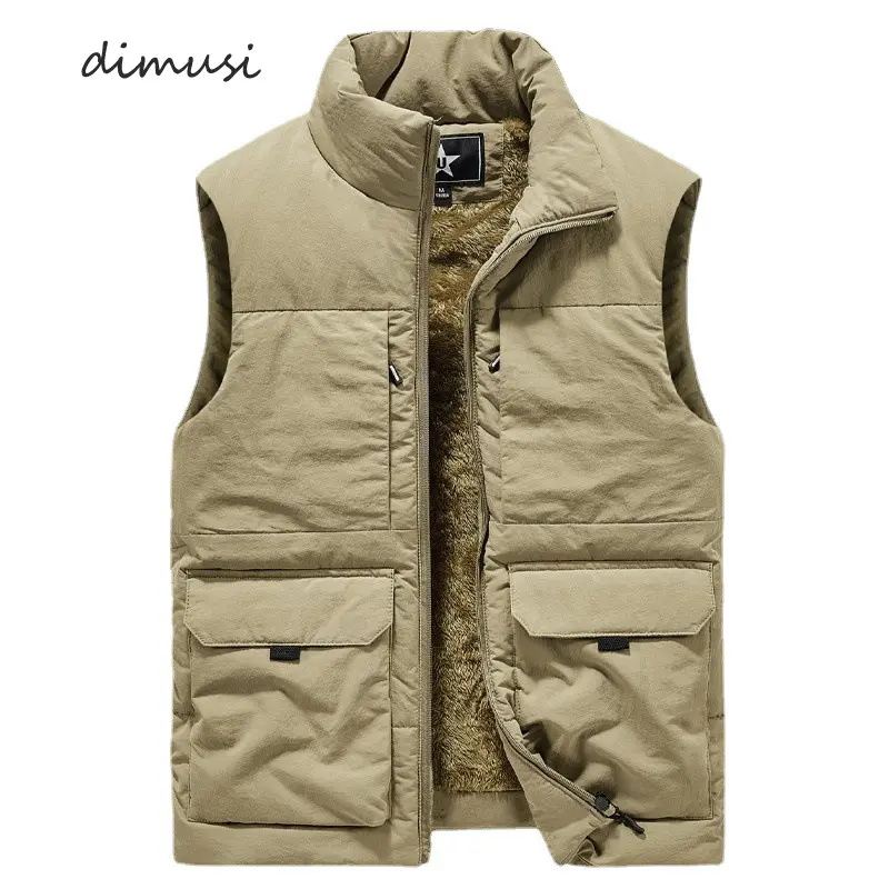 Autmn Winter Men's Warm Vests Male Hiking Multi-Pocket Windbreaker Sleeveless Coats Men Stand Collar Thermal Waistcoats Clothing