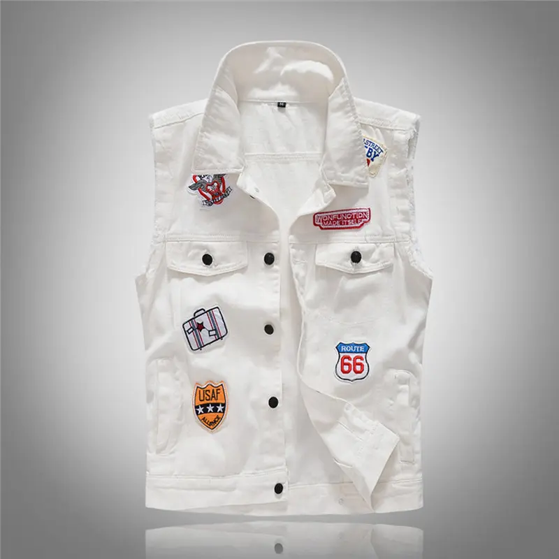 Summer Men's Denim Vests Fashion Men Hip Hop Streetwear sleeveless Jacket Male Cotton Punk Party patch Denim Waistcoats Clothing