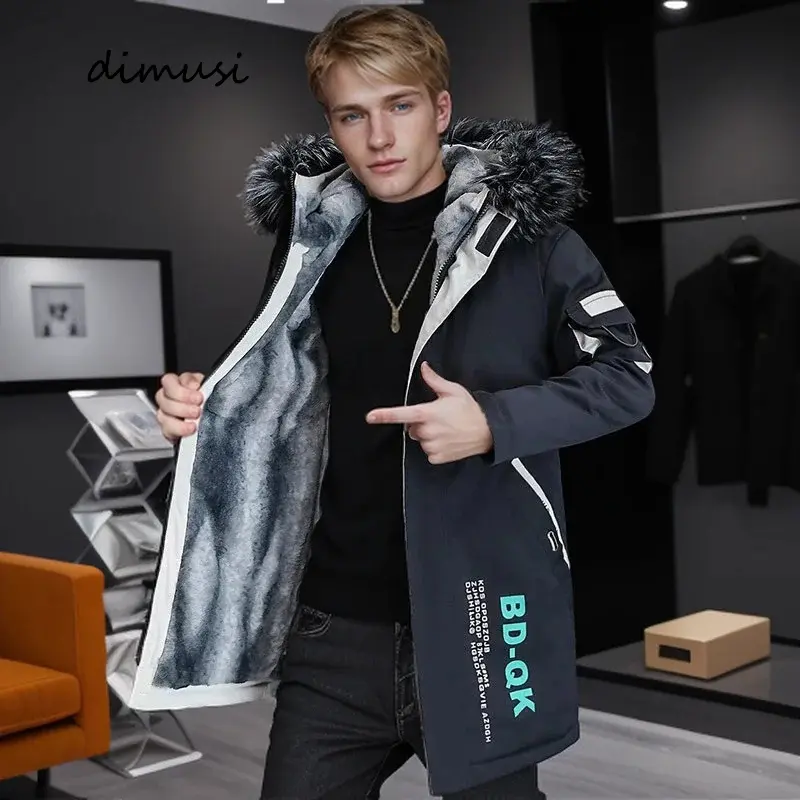 Winter Men's Long Padded Jackets Fashion Man Thermal Hooded Coats Classic Men Fur Collar Fleece Lined WarmJackets Clothing 5XL