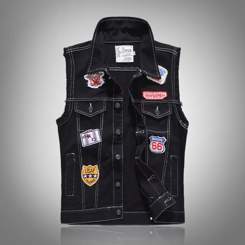 Summer Men's Denim Vests Fashion Men Hip Hop Streetwear sleeveless Jacket Male Cotton Punk Party patch Denim Waistcoats Clothing