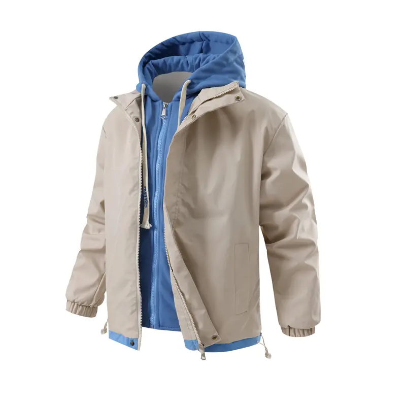 Autumn Winter Men's Bomber Jackets Fashion Men Mock Two-piece Hooded Cardigan Coats Men Windbreaker Loose Baseball Jackets 4XL