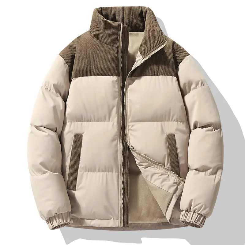 Winter Men's Warm Padded Jackets Fashion Men Corduroy Cotton Down Parka Men Stand Collar Thermal Windbreaker Jacket Clothing