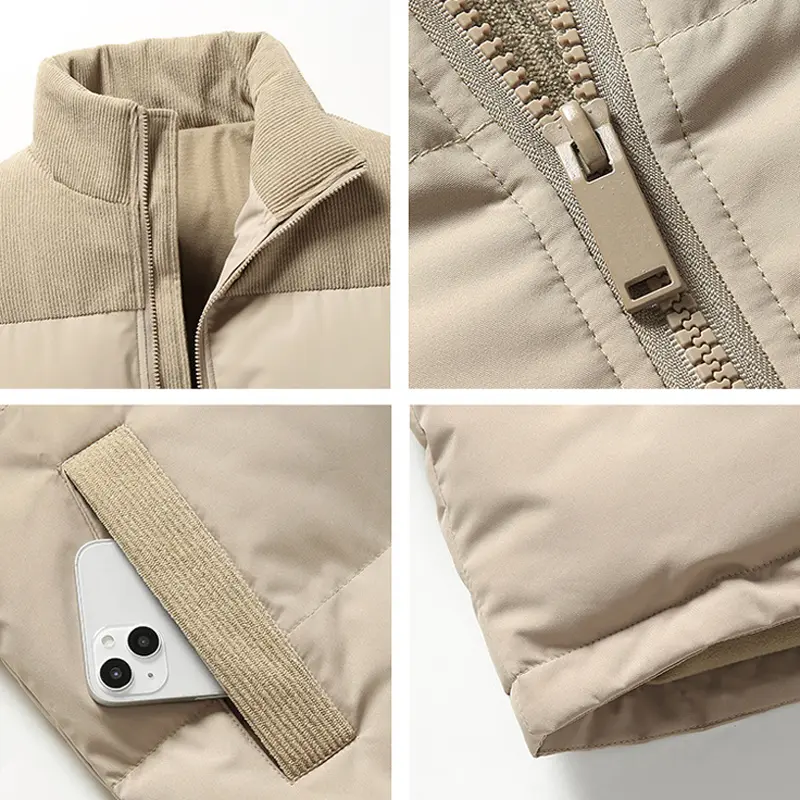 Winter Men's Warm Padded Jackets Fashion Men Corduroy Cotton Down Parka Men Stand Collar Thermal Windbreaker Jacket Clothing
