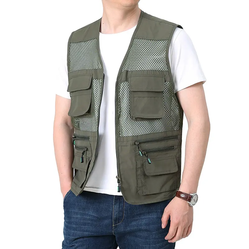 Summer Men's Hiking Mesh Vests Outdoor Men Quick Dry Climbing Multi-pocket Waistcoat Man Photography Fishing Work Vests Clothing