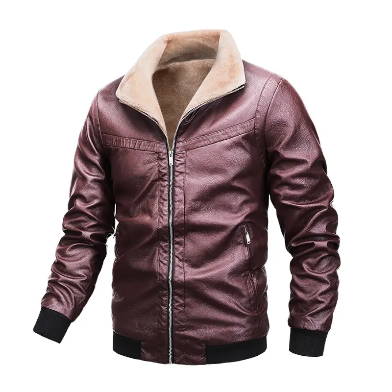 Winter Men's PU Leather Jackets Fashion Men Retro Zipper Biker Leather Coats Men Fleece Lined Warm Windbreaker Jackets Clothing