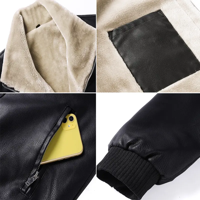 Winter Men's PU Leather Jackets Fashion Men Retro Zipper Biker Leather Coats Men Fleece Lined Warm Windbreaker Jackets Clothing