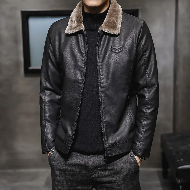 Winter Men's Warm PU Leather Jackets Fashion Men Retro Fleece Lined Motorcycle Jacket Men Windbreaker Thick Biker Leather Jacket