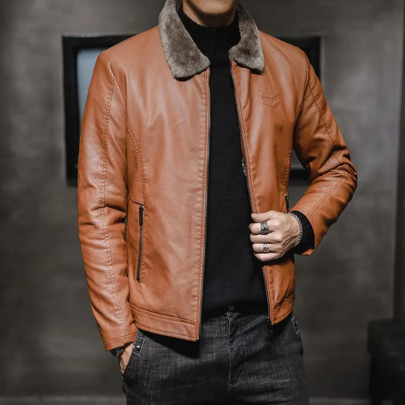 Winter Men's Warm PU Leather Jackets Fashion Men Retro Fleece Lined Motorcycle Jacket Men Windbreaker Thick Biker Leather Jacket